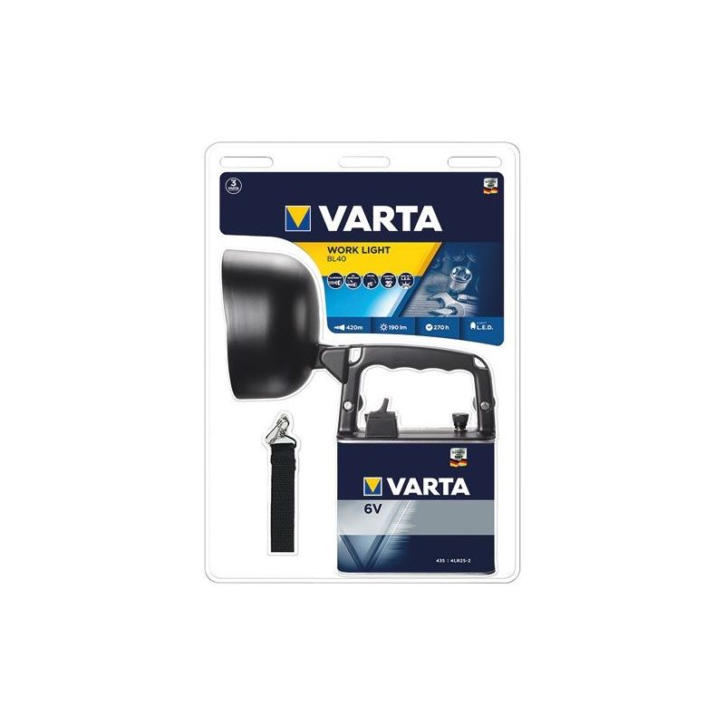 VARTA Phare work light led + 1 pile métal 4r25/2 alcaline incluse